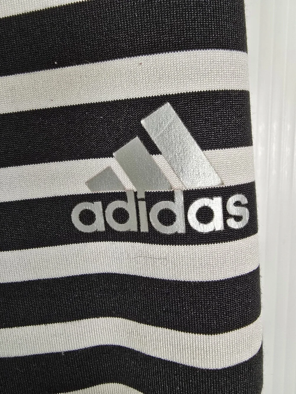 adidas Big Girls Black & White Striped Leggings With Pink Logo Size XL-16